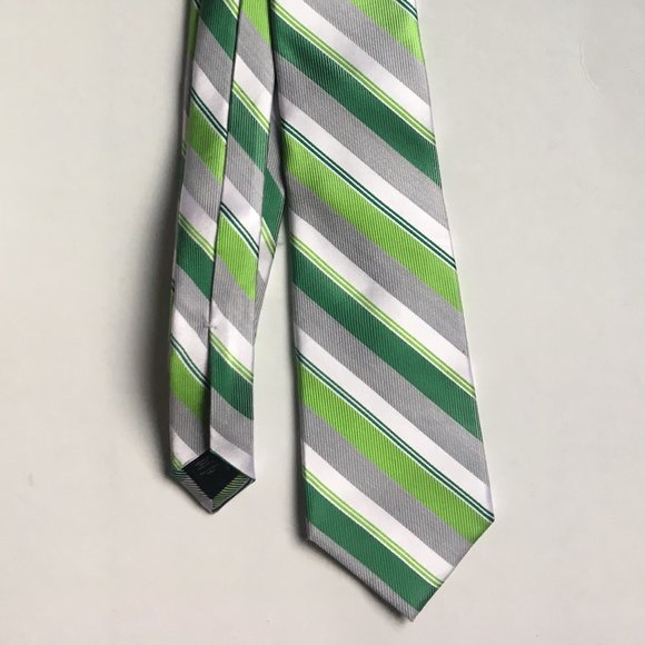 Express Other - Express Green Silver White Striped Tie 100% Silk